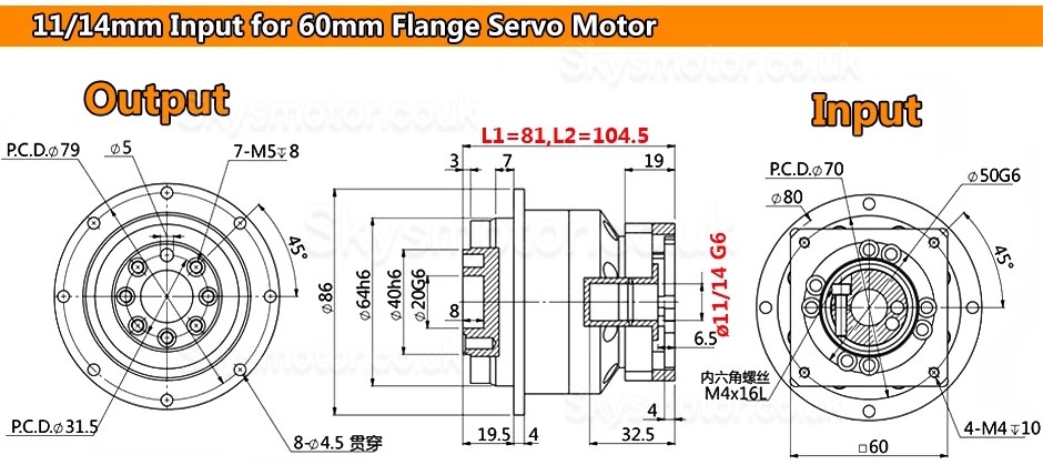 PLX060 Series Helical Planetary Gearbox Flange Plate Output for Nema23 Stepper Motor / Nema24 Servo Motor